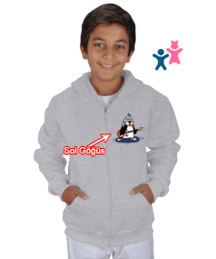 Gitarist penguen Çocuk Kapüşonlu Hoodie Fermuarlı - Tisho