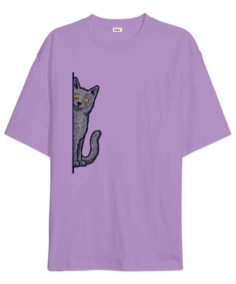 Tisho - Gizlenen Kedi Lila Oversize Unisex Tişört