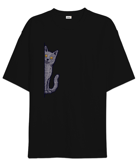 Tisho - Gizlenen Kedi Siyah Oversize Unisex Tişört