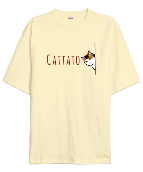Tisho - Gizlenmiş Kedi - Cattato Krem Oversize Unisex Tişört