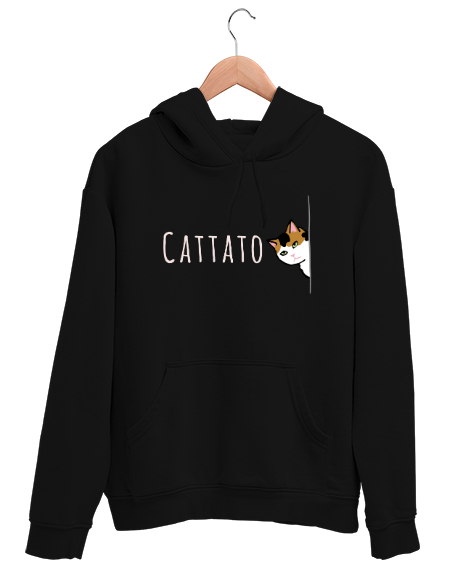 Tisho - Gizlenmiş Kedi - Cattato Siyah Unisex Kapşonlu Sweatshirt