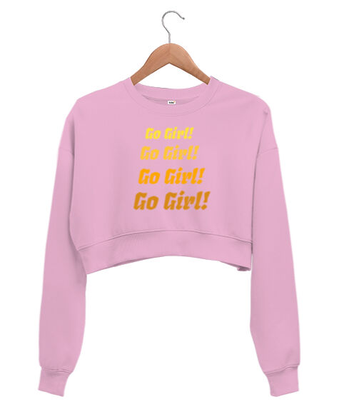 Tisho - Go Girl Pembe Kadın Crop Sweatshirt