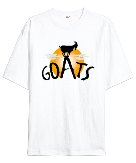 Tisho - Goats - Keçi Beyaz Oversize Unisex Tişört