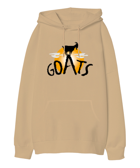 Tisho - Goats - Keçi Camel Oversize Unisex Kapüşonlu Sweatshirt