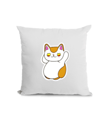 Tisho - Göbekli komik turuncu kedi Beyaz Kare Yastık
