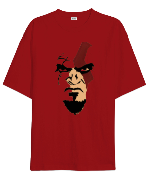 Tisho - GOD OF WAR temalı Kırmızı Oversize Unisex Tişört