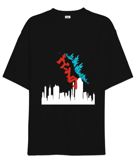 Tisho - Godzilla 5 Siyah Oversize Unisex Tişört