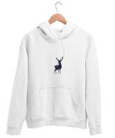 Göğsümdeki Geyik Beyaz Unisex Kapşonlu Sweatshirt - Tisho