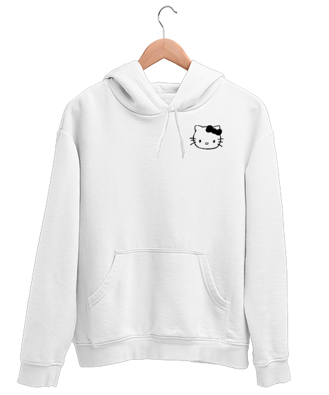 Tisho - Göğüs baskılı hello kitty Beyaz Unisex Kapşonlu Sweatshirt