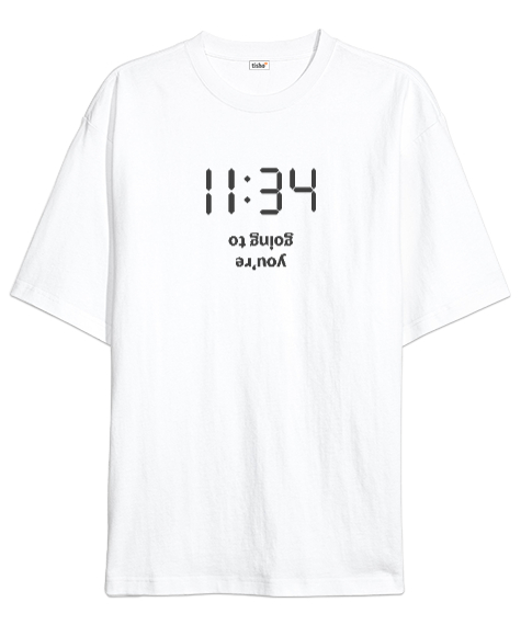 Tisho - Going To Hell - Ters Yazı ve Dijital Saat Beyaz Oversize Unisex Tişört