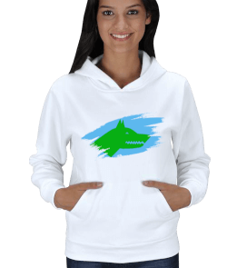 Göktürk Bayrağı Beyaz Kadın Kapşonlu - Tisho