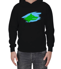 Göktürk Bayrağı Siyah Erkek Kapşonlu - Tisho