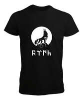 Göktürk Bozkurt Gri Kurt Tasarım Baskılı Siyah Erkek Tişört - Tisho