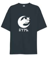 Göktürk, Bozkurt, Türk, Kurt, Hilal, Yıldız Füme Oversize Unisex Tişört - Tisho