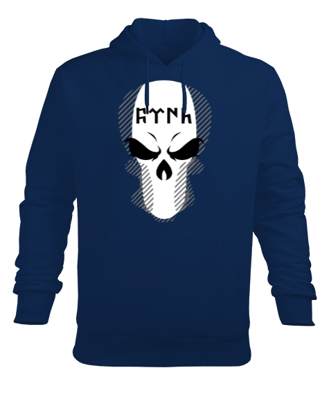 Tisho - Göktürk-Kafatası Lacivert Tişört Erkek Kapüşonlu Hoodie Sweatshirt