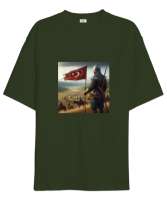 Göktürk Merasi Haki Yeşili Oversize Unisex Tişört - Tisho