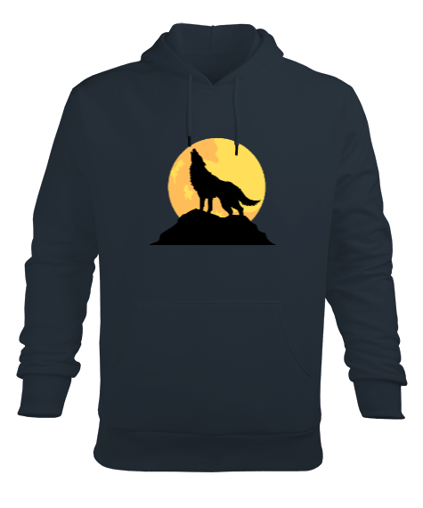 Göktürk Tasarımı, Kurt Tasarımı, Füme Renkli Erkek Kapüşonlu Hoodie Sweatshirt - Tisho