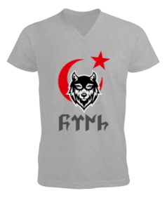 Göktürk, Türk, Bozkurt Erkek Kısa Kol V Yaka Tişört - Tisho