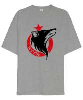 Göktürk, Türk, Bozkurt, Hilal, Kurt Gri Oversize Unisex Tişört - Tisho