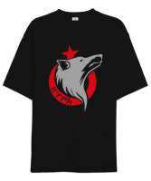 Göktürk, Türk, Bozkurt, Hilal, Kurt Siyah Oversize Unisex Tişört - Tisho