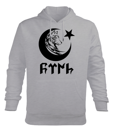 Tisho - Göktürk, Türk, Bozkurt, Hilal, Kurt V2 Gri Erkek Kapüşonlu Hoodie Sweatshirt