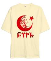 Göktürk, Türk, Bozkurt, Hilal, Kurt V2 Krem Oversize Unisex Tişört - Tisho