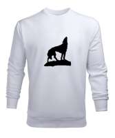 Göktürk Türk Bozkurt Uluyan Kurt Beyaz Erkek Sweatshirt - Tisho