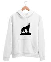 Göktürk Türk Bozkurt Uluyan Kurt Beyaz Unisex Kapşonlu Sweatshirt - Tisho