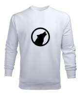 Göktürk Türk Bozkurt Yuvarlak İçinde Uluyan Kurt Beyaz Erkek Sweatshirt - Tisho