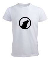 Göktürk Türk Bozkurt Yuvarlak İçinde Uluyan Kurt Beyaz Erkek Tişört - Tisho