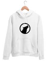 Göktürk Türk Bozkurt Yuvarlak İçinde Uluyan Kurt Beyaz Unisex Kapşonlu Sweatshirt - Tisho
