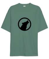 Göktürk Türk Bozkurt Yuvarlak İçinde Uluyan Kurt Çağla Yeşili Oversize Unisex Tişört - Tisho