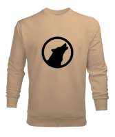 Göktürk Türk Bozkurt Yuvarlak İçinde Uluyan Kurt Camel Erkek Sweatshirt - Tisho