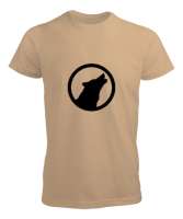  Göktürk Türk Bozkurt Yuvarlak İçinde Uluyan Kurt Camel Erkek Tişört - Tisho