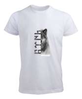 Göktürk Türk Yazılı ve Bozkurt Görselli Beyaz Erkek Tişört - Tisho