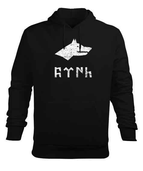 Göktürk Türkiye Türk Kurt Bayrak Tasarım Baskılı Siyah Erkek Kapüşonlu Hoodie Sweatshirt - Tisho