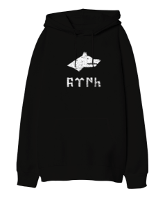 Göktürk Türkiye Türk Kurt Bayrak Tasarım Baskılı Siyah Oversize Unisex Kapüşonlu Sweatshirt - Tisho