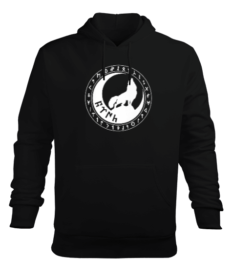 Göktürk Türkiye Türk Kurt Tasarım Baskılı Siyah Erkek Kapüşonlu Hoodie Sweatshirt - Tisho