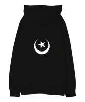 Göktürkçe Baskılı Siyah Oversize Unisex Kapüşonlu Sweatshirt - Thumbnail