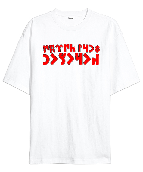 Tisho - Göktürkçe Tanrı Türkü korusun Beyaz Oversize Unisex Tişört