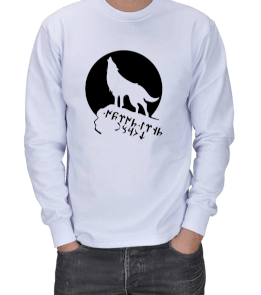 GÖKTÜRKÇE TANRI TÜRKÜ KORUSUN YAZILI KURT BASKILI ERKEK SWEATSHIRT - Tisho