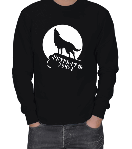 Tisho - GÖKTÜRKÇE TANRI TÜRKÜ KORUSUN YAZILI KURT BASKILI ERKEK SWEATSHIRT