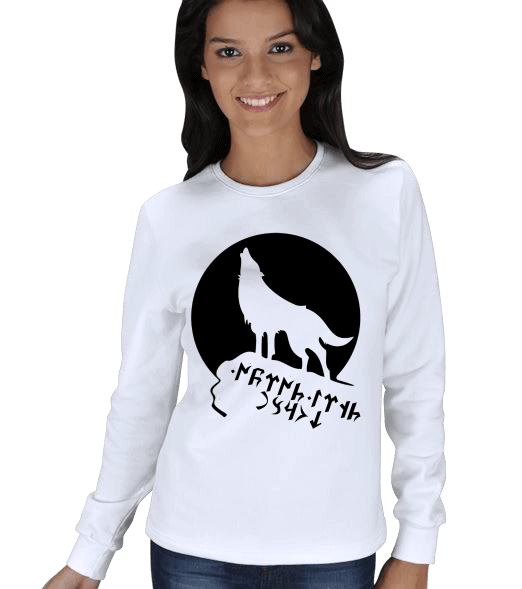 Tisho - GÖKTÜRKÇE TANRI TÜRKÜ KORUSUN YAZILI KURT BASKILI KADIN SWEATSHIRT