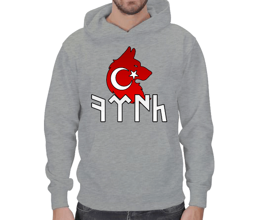 Tisho - Göktürkçe TÜRK Yazılı Sweat Shirt Erkek Kapşonlu