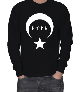 GÖKTÜRKÇE TÜRK YAZILI VE AYYILDIZ BASKILI ERKEK SWEATSHIRT - Tisho