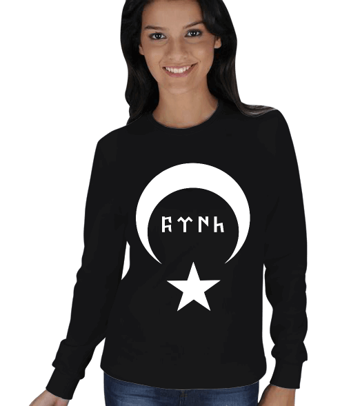 Tisho - GÖKTÜRKÇE TÜRK YAZILI VE AYYILDIZ BASKILI KADIN SWEATSHIRT