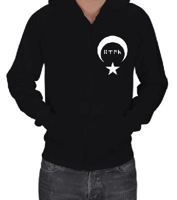 GÖKTÜRKÇE TÜRK YAZILI VE AYYILDIZ BASKILI Kapşonlu Fermuarlı - Tisho