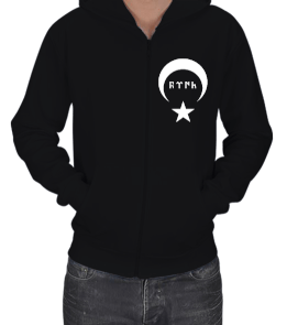 GÖKTÜRKÇE TÜRK YAZILI VE AYYILDIZ BASKILI Kapşonlu Fermuarlı - Tisho