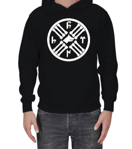 GÖKTÜRKÇE TÜRK YAZILI VE GÖKKURT BASKILI Erkek Kapşonlu - Tisho