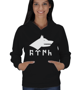 GÖKTÜRKÇE TÜRK YAZILI VE GÖKKURT BASKILI Kadın Kapşonlu - Tisho